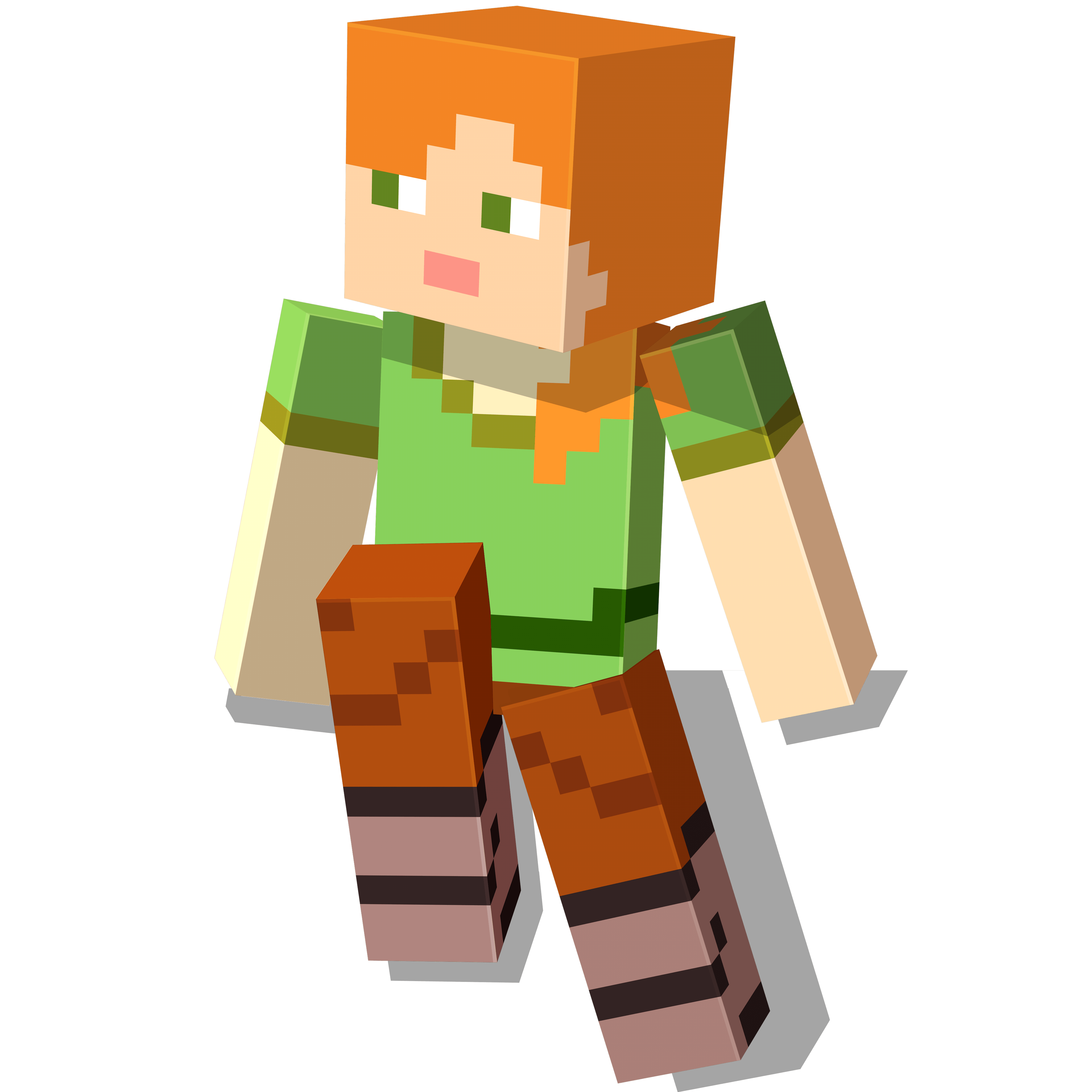 A Minecraft character with the default Alex texture sits on top of a screenshot